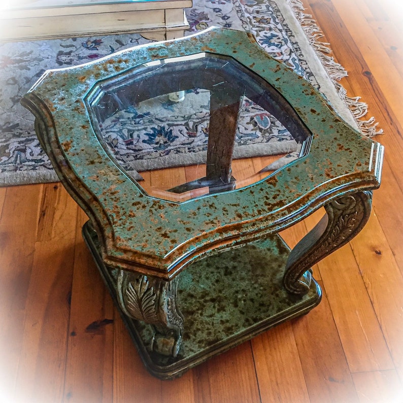 Patina, Rusted Copper, End Table, Green, Side Table, Upcycled Furniture
