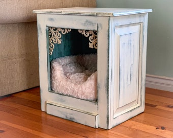 Shabby Chic, Pet Bed, nightstand, dog bed, cat bed, farmhouse, end table, upcycled furniture, side table, dog house, cat cave, cat house