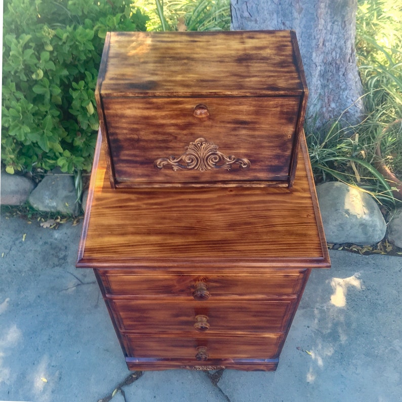 bedside table Torched rustic end table nightstand rustic side table wood upcycled rustic furniture Rustic Nightstand burnt wood