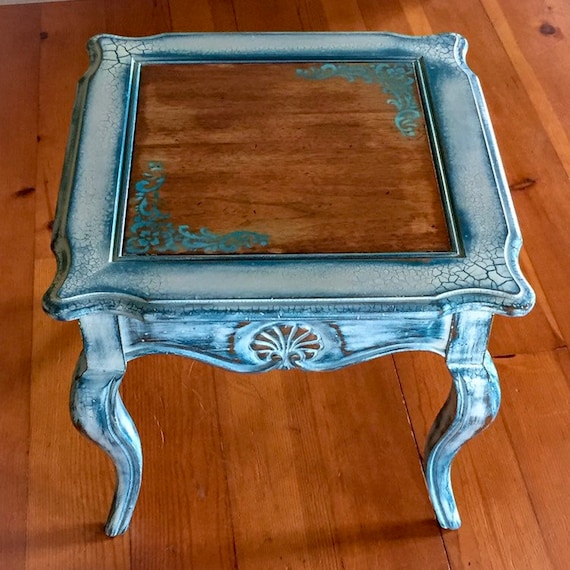 French Country Side Table White End Table Small Table Painted