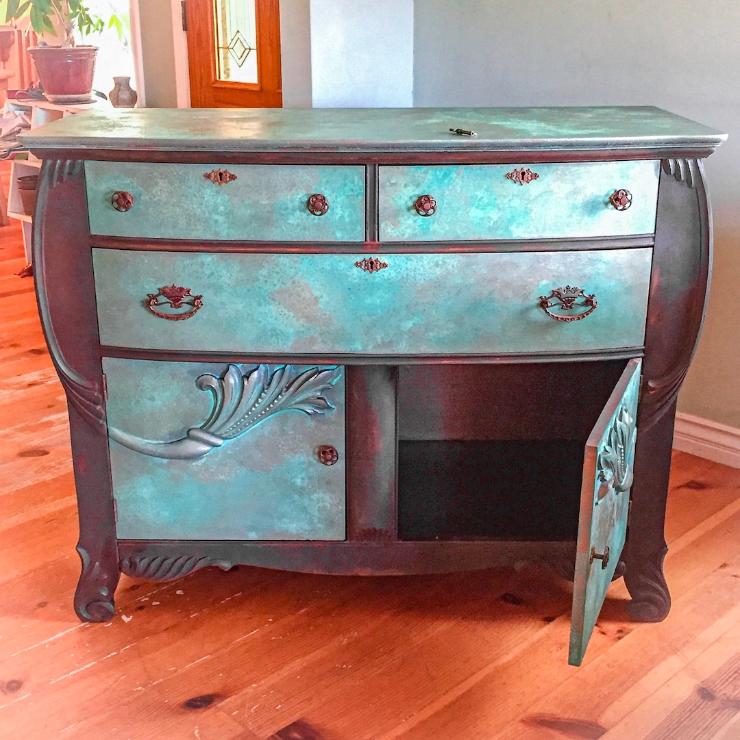 Locking, Antique Dresser, Patina Rusted, Bureau, Credenza, Sideboard