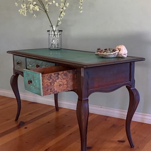 Rusted Iron & Copper Patina, Antique Desk, writing desk, painted furniture, shabby chic desk, rustic, vanity table, boho furniture, desk