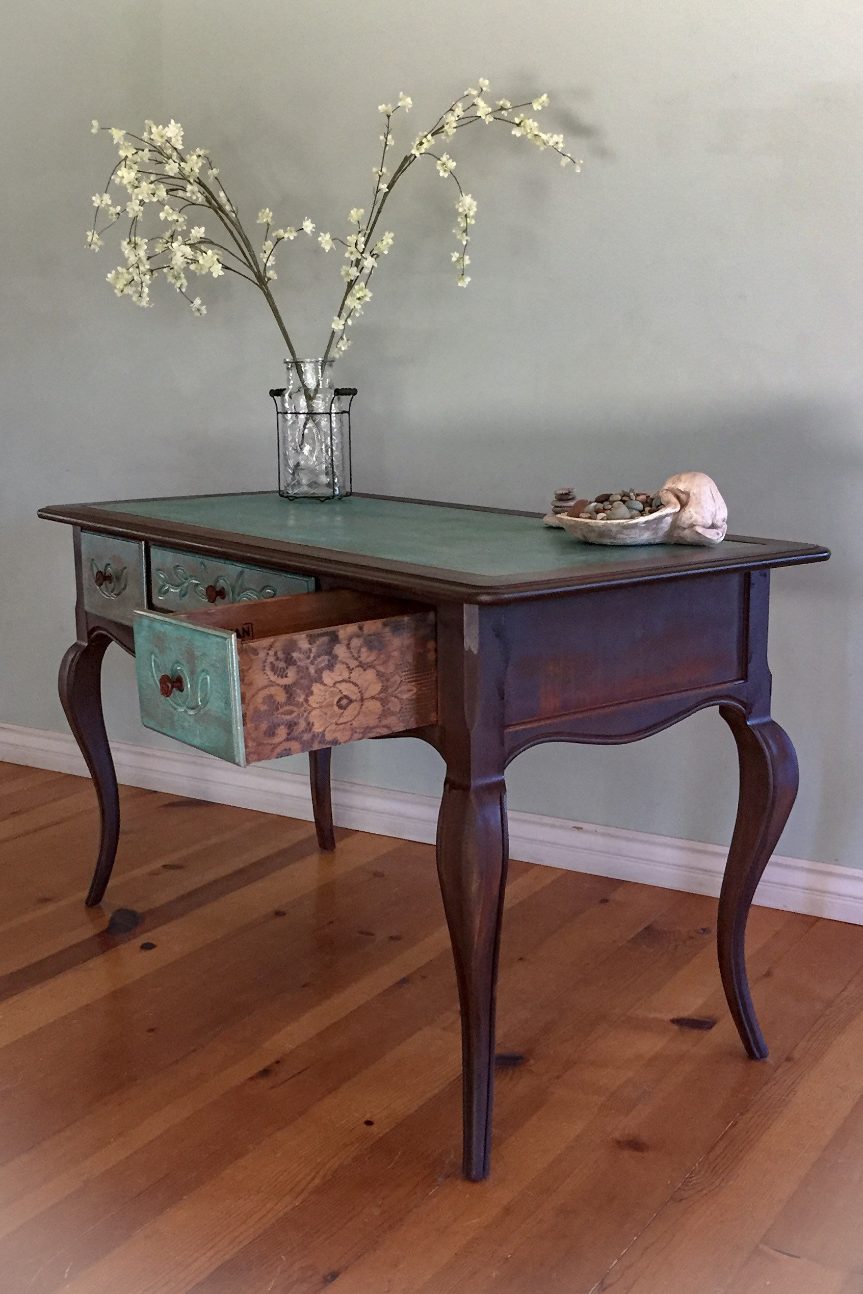 Rusted Iron Copper Patina Antique Desk Writing Desk Painted Furniture Shabby Chic Desk Rustic Vanity Table Boho Furniture Desk Etsy