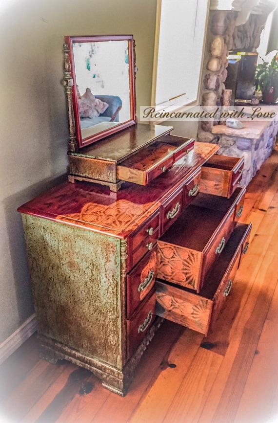 Sold Patina Rusted Dresser Distressed Green Dresser Etsy