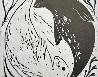 Kreisende Siegel Linoldruck