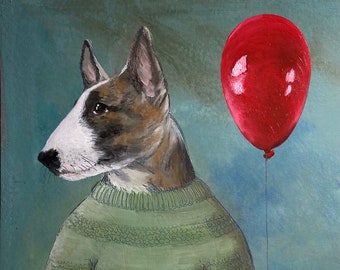 Giclee print ~ English bull terrier with red balloon