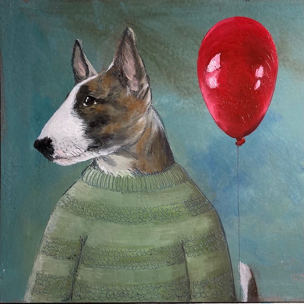 Giclee print ~ English bull terrier with red balloon