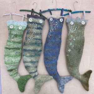 Handmade felt folktale mermaid tails.