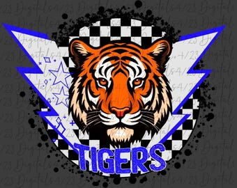 Tigers Blue White Lightning Mascot PNG