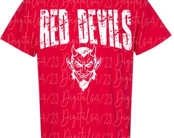 Red Devils Distressed White Mascot PNG for T-Shirts