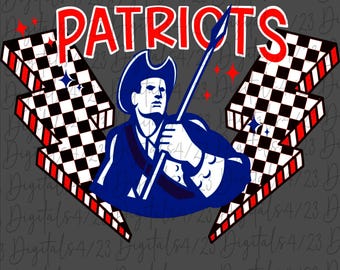 Patriots Red and Blue Checkered Lightning Mascot PNG