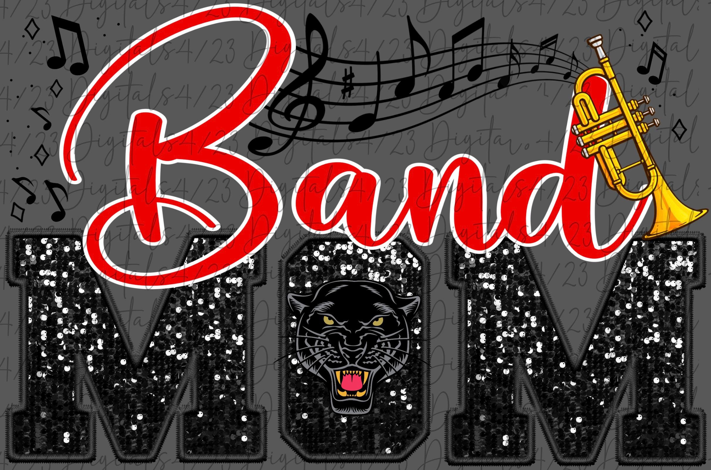 Panther Band Mom Red with Trumpet PNG