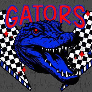 Gators Checkered Lightning Red and Blue Mascot PNG
