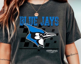 Blue Jays | Bluejays Mascot PNG, Blue Blue Jays School Spirit PNG, Checkerboard Mascot, Sports Shirt Design, Instant Download