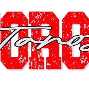 Puede incluir: Diseño gráfico rojo y blanco con la palabra "Toros". La palabra "Toros" está en fuente blanca con contorno negro sobre letras rojas. Las letras rojas tienen una textura desgastada.