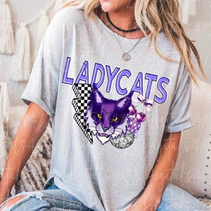 Ladycats | Lady Cats Purple Preppy Mascot PNG for DTF