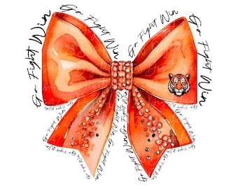 Tigers Coquette Bow Orange Mascot PNG Sublimation or DTF File for Shirts