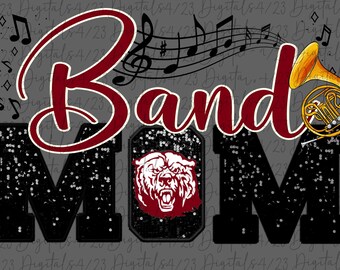 Band Mom Maroon with French Horn Bears PNG