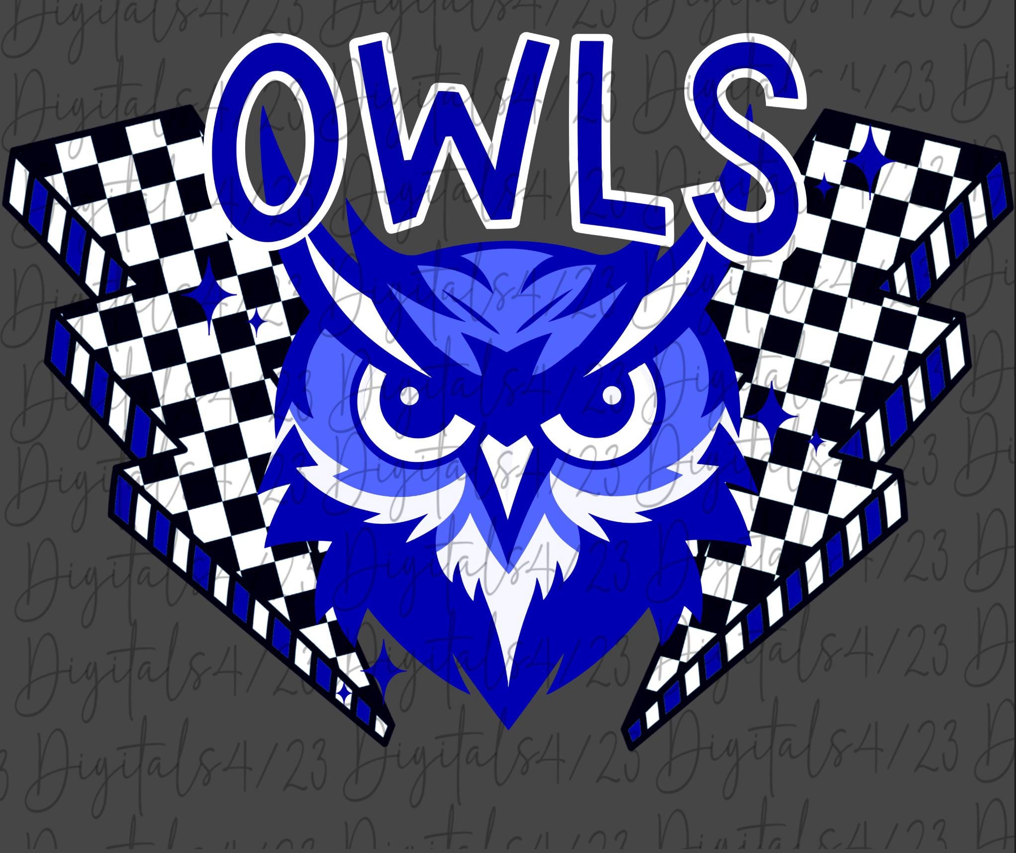 Owls Blue Checkered Lightning Mascot PNG