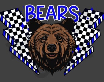 Bears Blue Checkered Lightning Mascot PNG