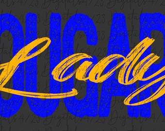 Lady Cougars Blue & Gold Mascot PNG Sublimation File