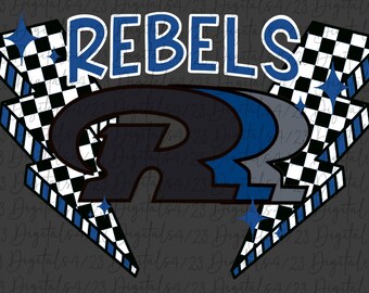 Rebels Checkered Lightning Golden Blue Mascot PNG