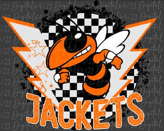 Jassen wit bliksemoranje grote titelmascotte, png
