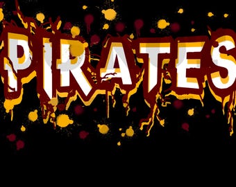 Pirates Paint Splatter Maroon & Mustard Mascot PNG