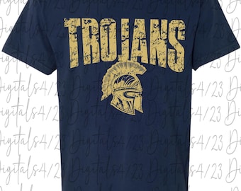 Trojans Old Gold Distressed Unisex Mascot PNG File For Shirts