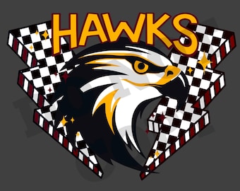 Hawks Maroon & Gold Checkered Lightning Mascot PNG