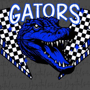 Gators Checkered Lightning Blue and White Mascot PNG