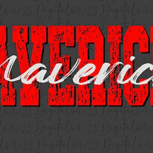 May include: Red and white distressed graphic text that reads "Mavericks".