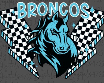 Broncos Light Blue Checkered Lightning Mascot PNG