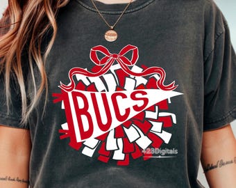 Bucs Red Cheer Pennant Coquette Pom Pom Red Mascot PNG for Shirts