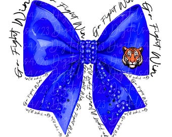 Tigers Coquette Bow Blue Mascot PNG Sublimation File