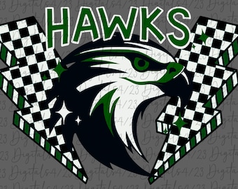Hawks Green Checkered Lightning Mascot PNG