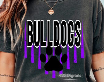 Bulldogs Purple Mascot PNG, School Spirit PNG, Bulldog Paw Design, Distressed Sports Team PNG, Sublimation design
