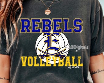Rebels Volleyball Shirt, Distressed Rebel Mascot Volleyball Tee, School Spirit Volleyball PNG, Rebels Volleyball All Heart Design