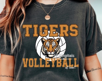 Tigers Volleyball Shirt, Distressed Tiger Mascot Volleyball Tee, School Spirit Volleyball PNG, Tigers Volleyball at Heart Design