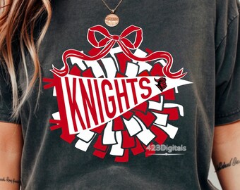 Knights Red Cheer Pennant Coquette Pom Pom Red Mascot PNG for Shirts