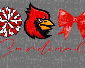 Cardinals Cheer Red Bow Mascot PNG-sublimatie- of DTF-bestand voor shirts