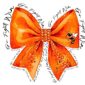 Hornets Coquette Bow Orange Mascot PNG Sublimation File