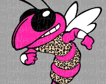 Hornet Yellow Jacket pink and Leopard Mascot PNG Sublimation or DTF File for Shirts