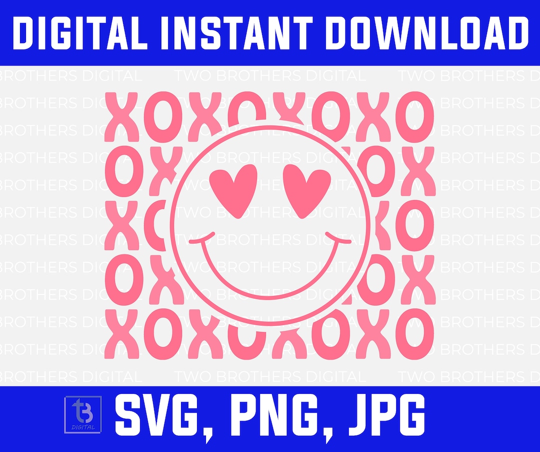 Pink Love Happy Face SVG XOXO SVG Hugs and Kisses Svg Valentine's Day ...