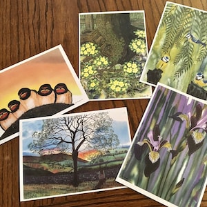 Set di carte artistiche primaverili 2: 5 carte primaverili in offerta speciale, paesaggi primaverili, fiori primaverili dai dipinti di Liz e Dave Marsh