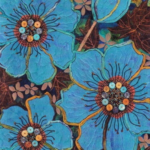 Grußkarte: "Poppyesque" - Blauer Mohn, Blumenkarte, zeitgenössische Mohn, Mohn, türkisblau, aus einem Gemälde von Liz Marsh