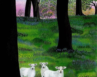 Greetings card: "Spring trio " - sheep card, lambs, spring card, sheep painting, animal card, spring scene, from a painting by Liz Clarke