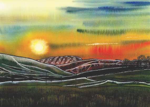 Carte De Vœux Coucher De Soleil Dhiver Au Dessus De Etsy