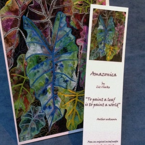 Kaart & bladwijzer - "Amazonica" - blad kaart met overeenkomende bladwijzer, inspirerende citaat, kaart voor een kunstenaar, uit een schilderij van Liz Clarke