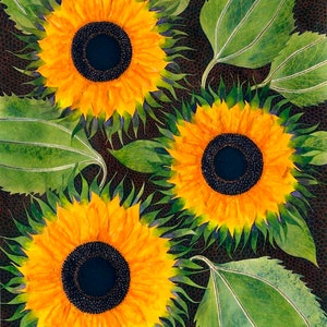 Tarjeta de felicitación: "Les Tournesols" - tarjeta de girasol, arte floral, flores de color naranja amarillo, tarjeta de arte contemporáneo, de una pintura de Liz Marsh